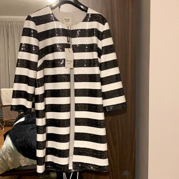 WEILL Jackets & Blazers - Brand New with tags WEILL sequined black and white striped 3/4 sleeve jacket